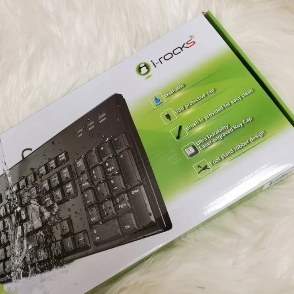 I-Rocks IRK32W-BK Black Washable Durable Ergonomic Keyboard